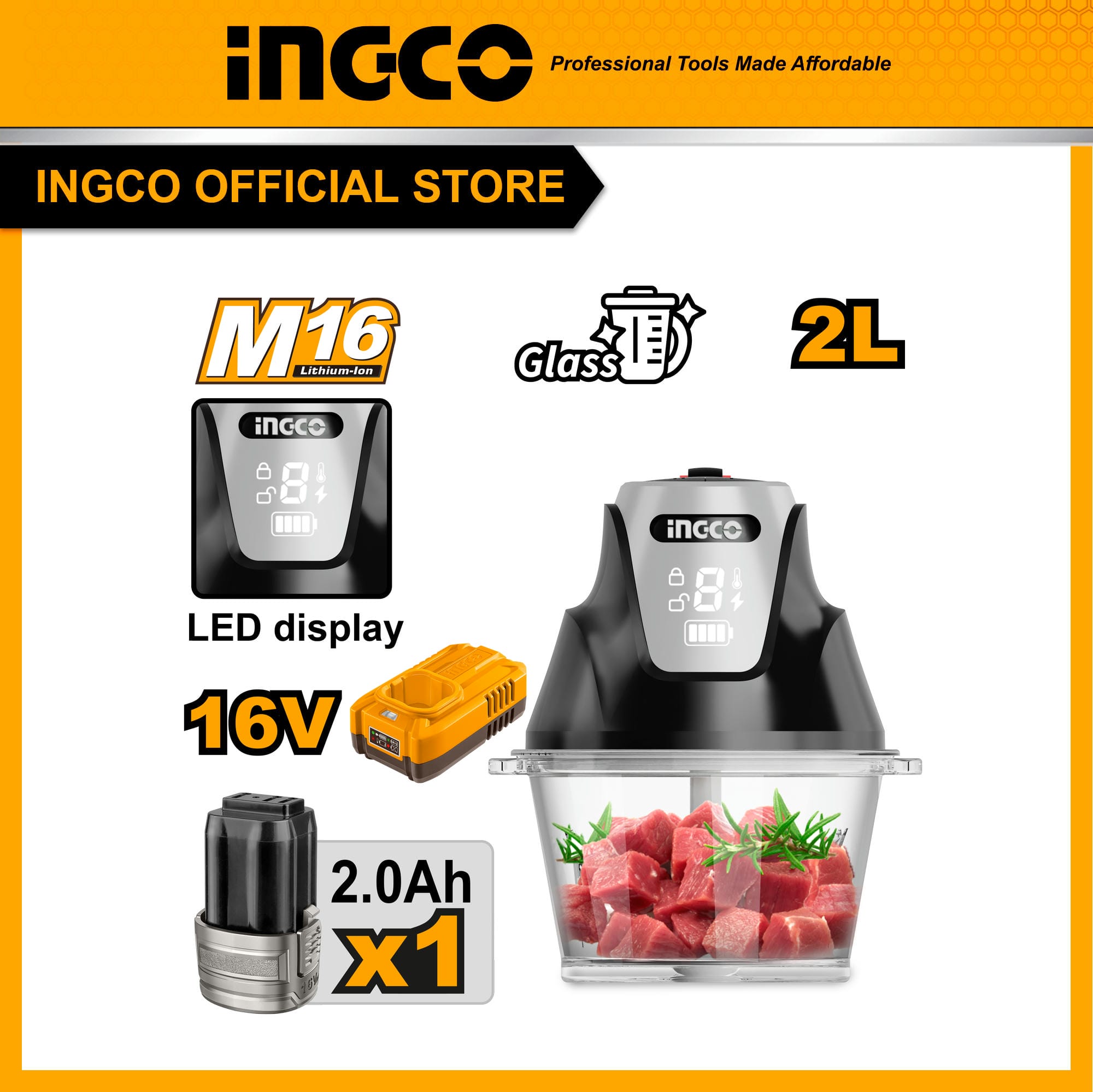 INGCO เครื่องบดสับอาหารไร้สาย 16V CFP029K ราคา 1,663 บาท*ส่งฟรี