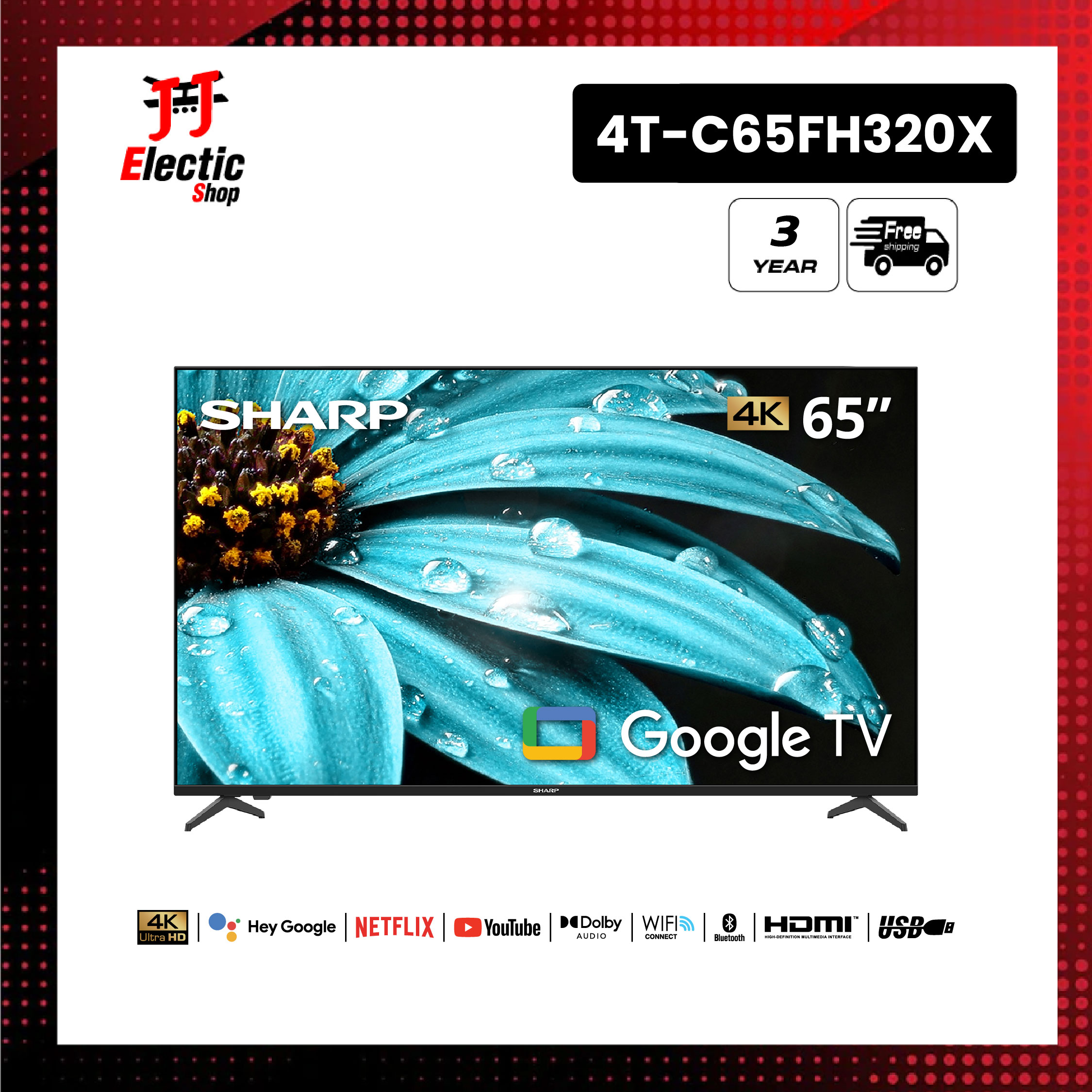 New 2026 Sharp Tv 65 Inch 4K Uhd Google Tv Smart Tv Model 4T-C65Fh320X (3 Year Warranty) ราคา 13,900 บาท*ส่งฟรี