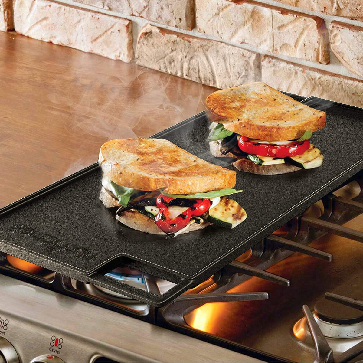 Double Play 16.75 in. Black Cast Iron Reversible Stovetop Griddle