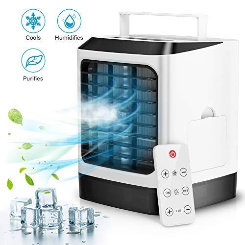 Agole Portable Air Conditioner,Personal Mini USB Air Cooler,Spray Humidifier Purifier,Retractable Handle Design,Desktop Cooling,3 Speeds Fan,7 Colors LED Atmosphere Light, comes with 433 Remote Controller