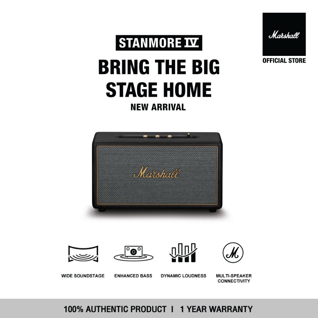 ลำโพงบลูทูธไร้สาย Marshall Stanmore IV Black - รับประกัน 1 ปี + + ผ่อนนานสูงสุด 20 เดือน - (ลำโพง Bluetooth, ลำโพง , ลำโพงเสียงเบสหนักแน่น, ลำโพงบ้าน, ลำโพง Marshall แท้) ราคา 20,490 บาท*ส่งฟรี