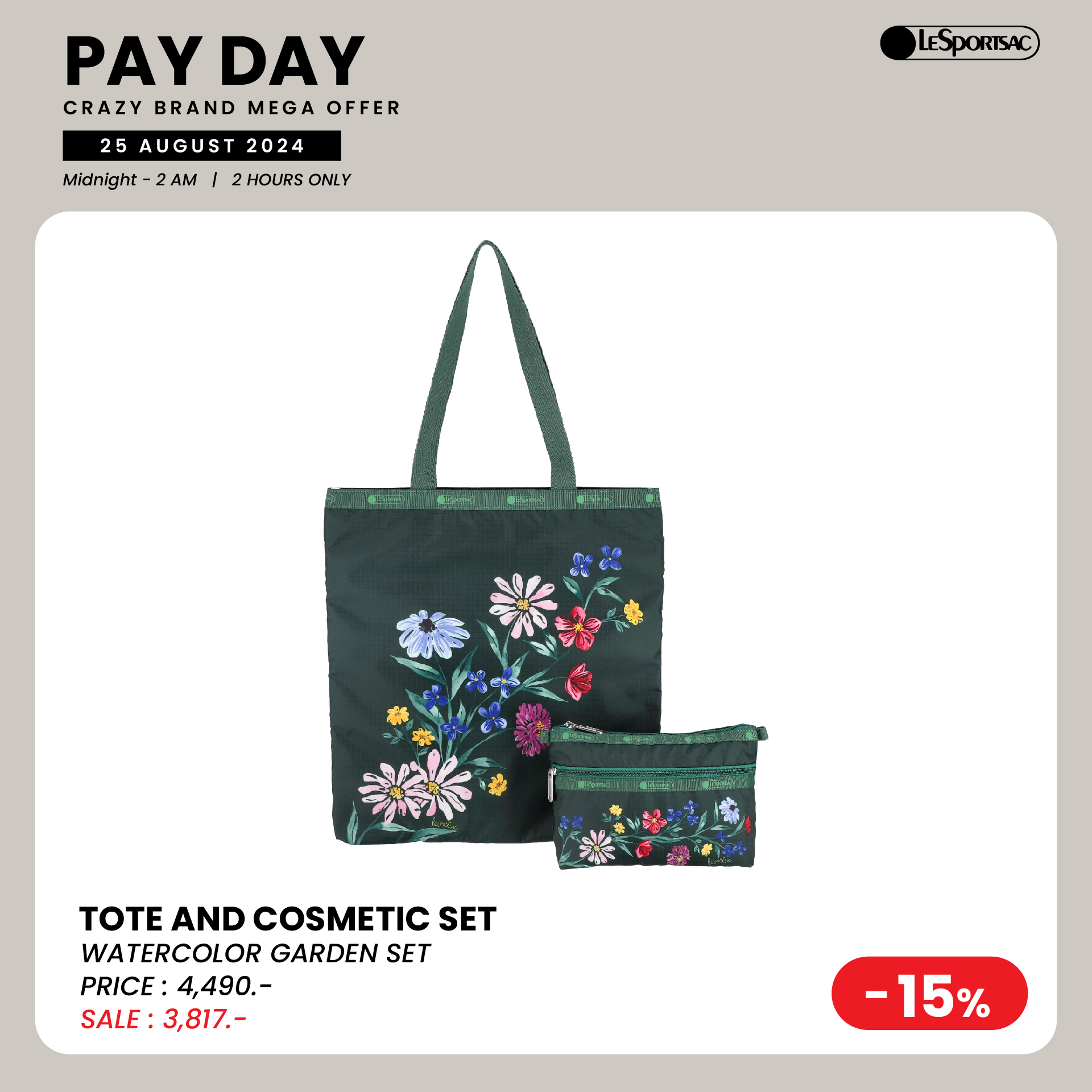 Lesportsac Tote and Cosmetic Set Bag กระเป๋าเซ็ตโท๊สและกระเป๋าเครื่องสำอาง Style 1550 ราคา 3,906 บาท*ส่งฟรี