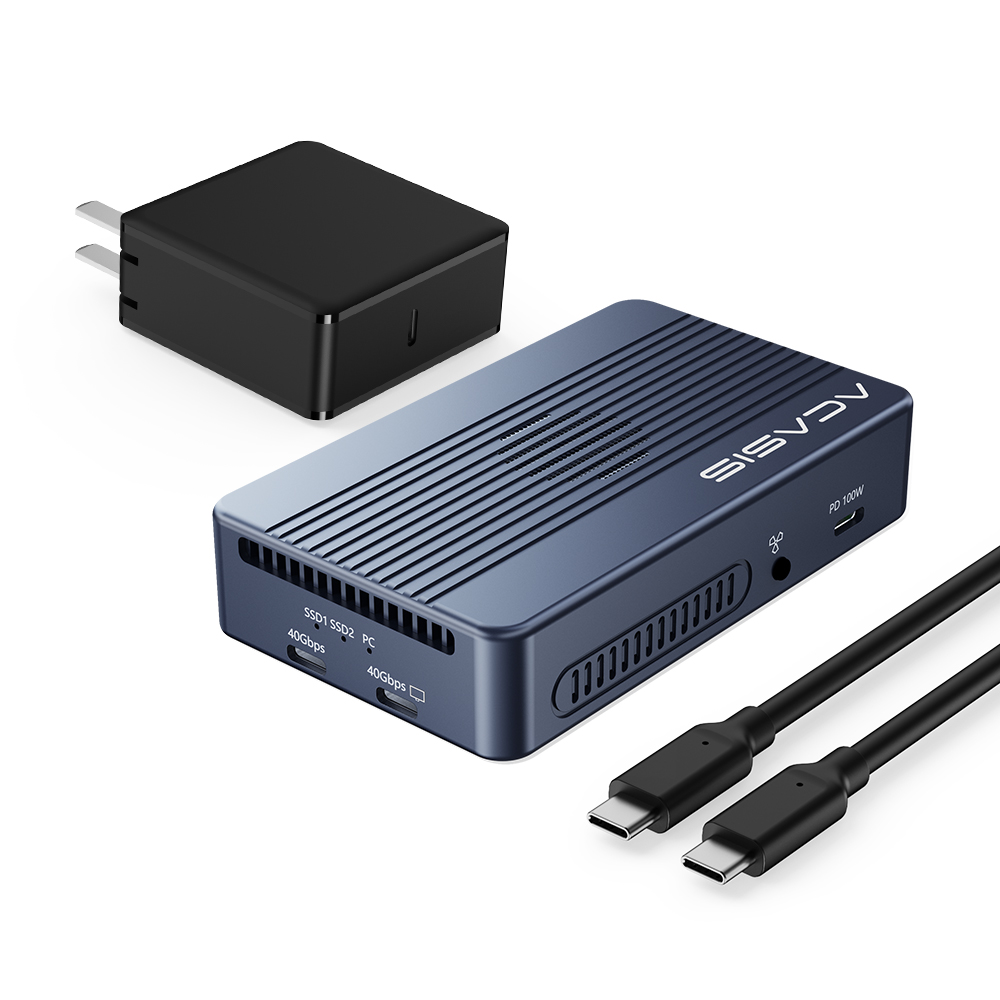 Acasis 40Gbps Thunderbolt 3 M.2 NVMe 2 Bay RAID SSD Enclosure 6-IN-1 Docking Station, Surpoet 2*8TB,Disk Array,Screen Expansion,Free PD100W power supply ราคา 5,989 บาท*ส่งฟรี