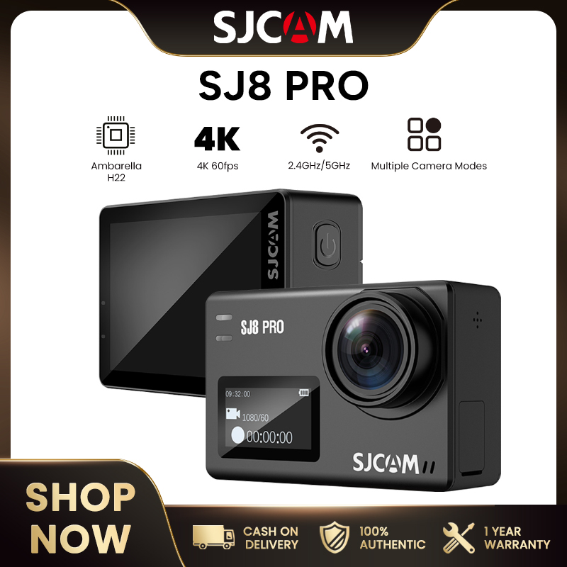กล้องถ่ายรูป กล้องดิจิตอลมิลเลอร์เลส และอุปกรณ์ถ่ายภาพ SJCAM SJ8 PRO Action กล้อง 4K60FPS หกแกน Gyroscope เสถียรภาพภาพ 2.4G/5G dual-Mode WiFi ไมโครโฟนคู่ 8X ซูม