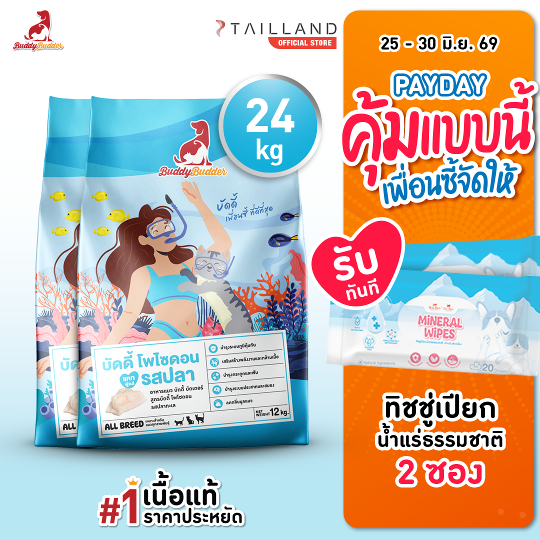 Buddy Budder Cat Food 24 Kg, Fish Flavor, Real Meat, Affordable Price, Low Sodium, No Added Salt.