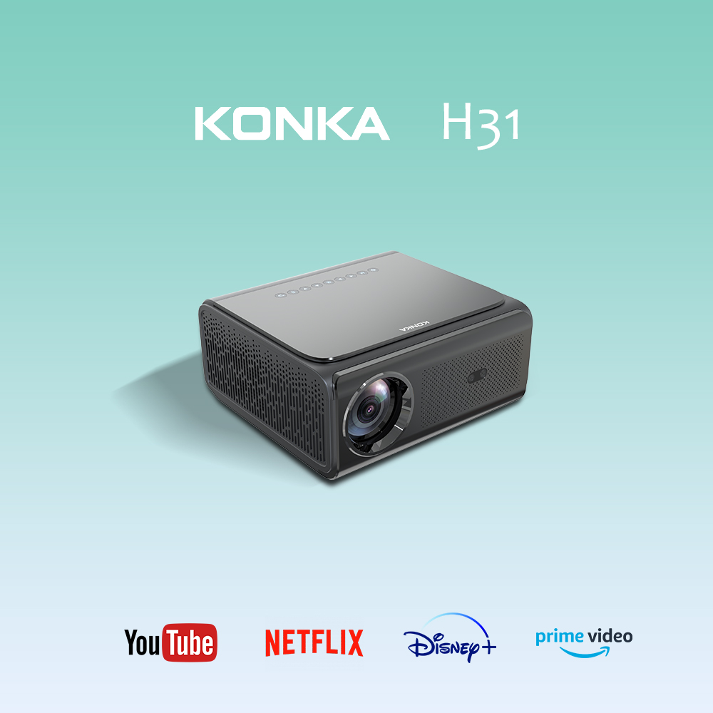 Konka H31 Projector 4K Projector 4K Android High Brightness 1200Ansi 20000Lumen Auto Focus Intelligent Obstacle Avoidance Netflix Youtube HDMI Bluetooth ราคา 10,999 บาท*ส่งฟรี