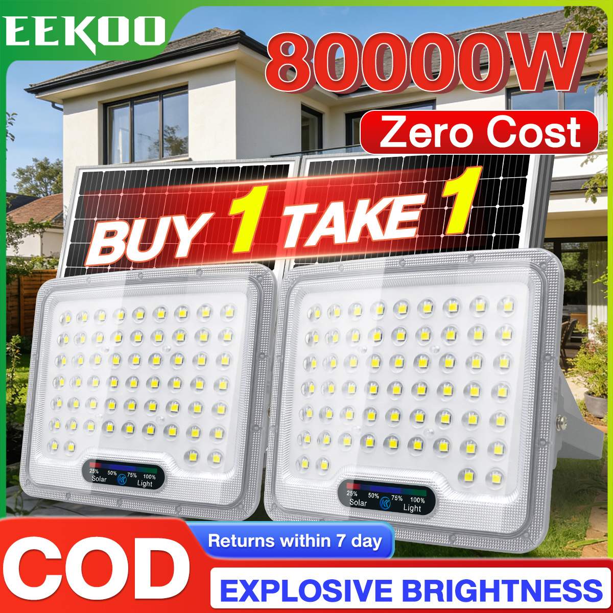 Eekoo 30 Year Warranty, Buy 1 Get 1 Free, Solar Cell Light, Solar Cell 80000W, Solar Cell, Light Bulb, Solar Cell Light, Solar Cell, Solar Energy Light, Waterproof Ip67, Lightning Protection, with Remote Control. ราคา 499 บาท*ส่งฟรี