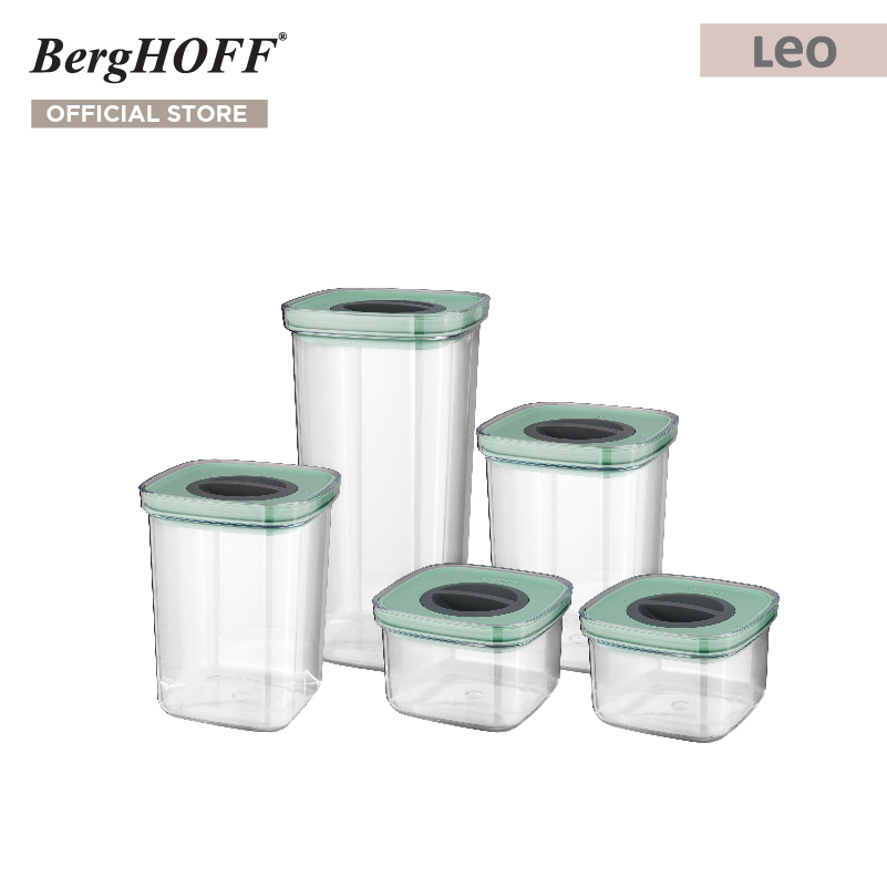 BergHOFFชุดเซ็ทกล่องเก็บอาหารผลิตจากพลาสติก SAN 5 ชิ้น รุ่น Leo ประหยัดพื้นที่ สีเขียว 3950129 ราคา 2,792 บาท*ส่งฟรี