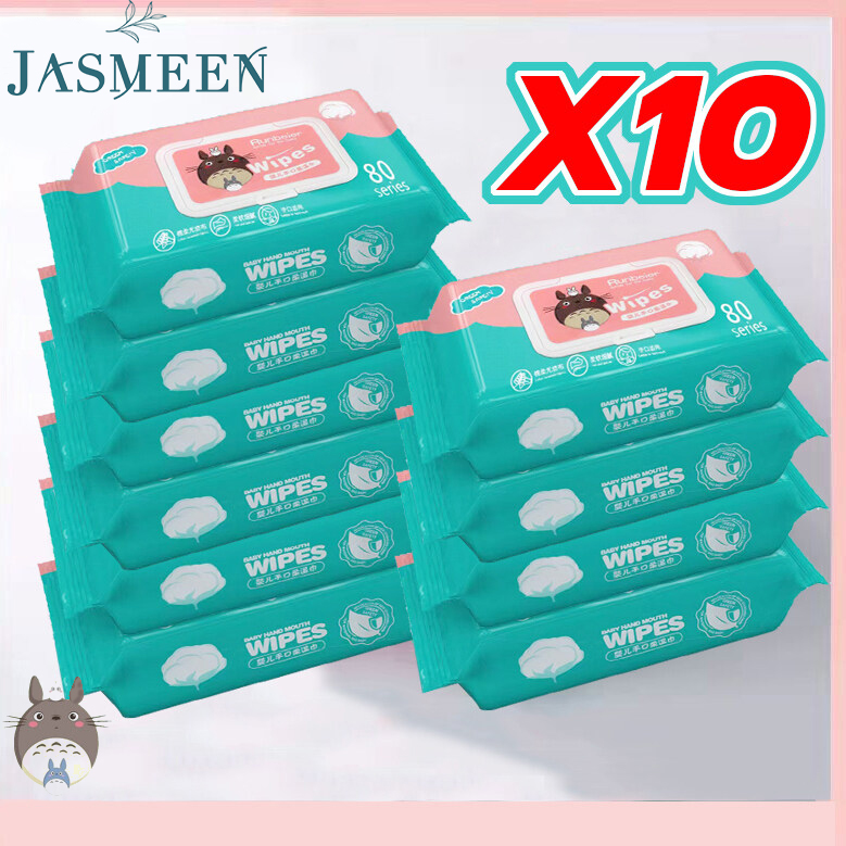 JASMEEN ????Baby Wipes????10 แพ็ค ทิชชู่เปียกเด็ก กระดาษทิชชู่เปียก เช็ดชู่เปียก สูตรอ่อนโยน นุ่มสบาย ไม่ระคายเคือง แผ่นทำความสะอาด Wet Wipe A126