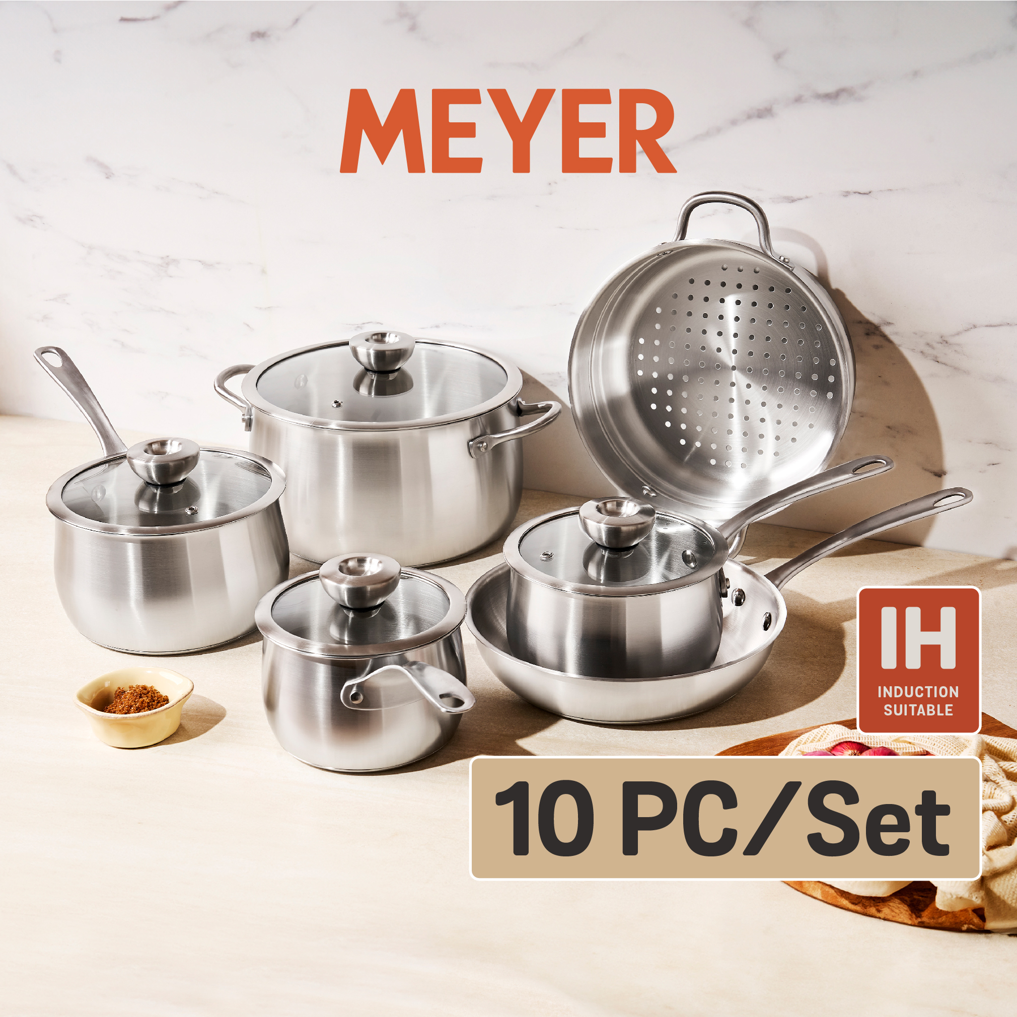 MEYER WHITE STEEL ชุดเครื่องครัวสเตนเลส สตีล 10 ชิ้น (71509-T) ราคา 6,480 บาท*ส่งฟรี