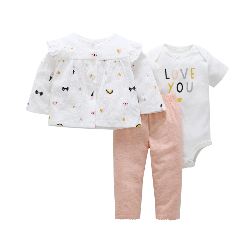 autumn 2018 infant baby girl set newborn outfit cotton coat+letter print bodysuit+pant pink 3 piece clothing set for 6-24 month