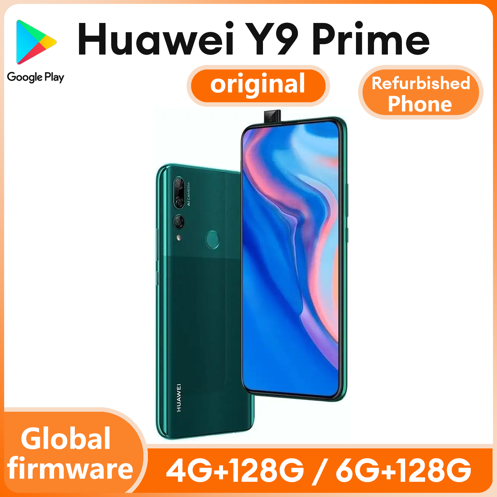 Re-furbished Phone Huawei Y9 Prime 2019 4G SmartPhone Battery capacity 4000mAh 16MP Camera full screen unlocked used phone 98% new ราคา 2,700 บาท*ส่งฟรี