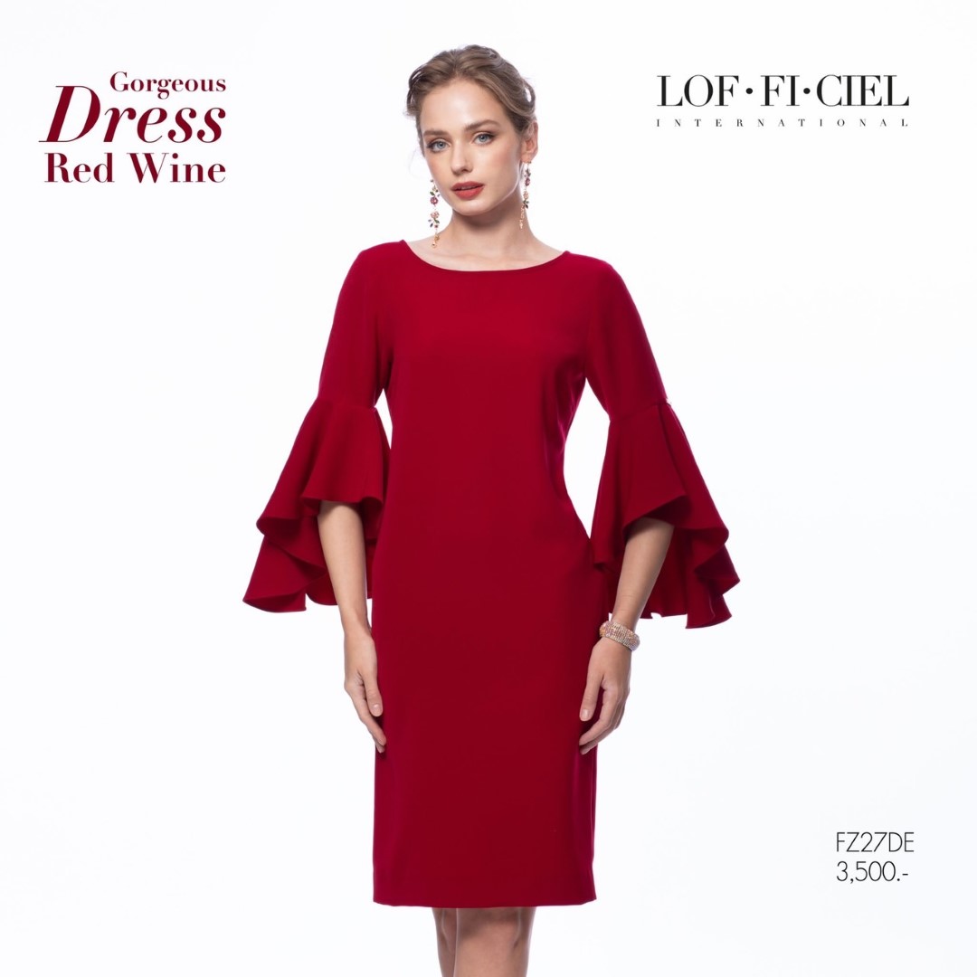 LOF-FI-CIEL Woman's Dress Jubilee Gorgeous เดรส เข้ารูป แขนระบาย สีแดง FZ27DE ราคา 3,421 บาท*ส่งฟรี
