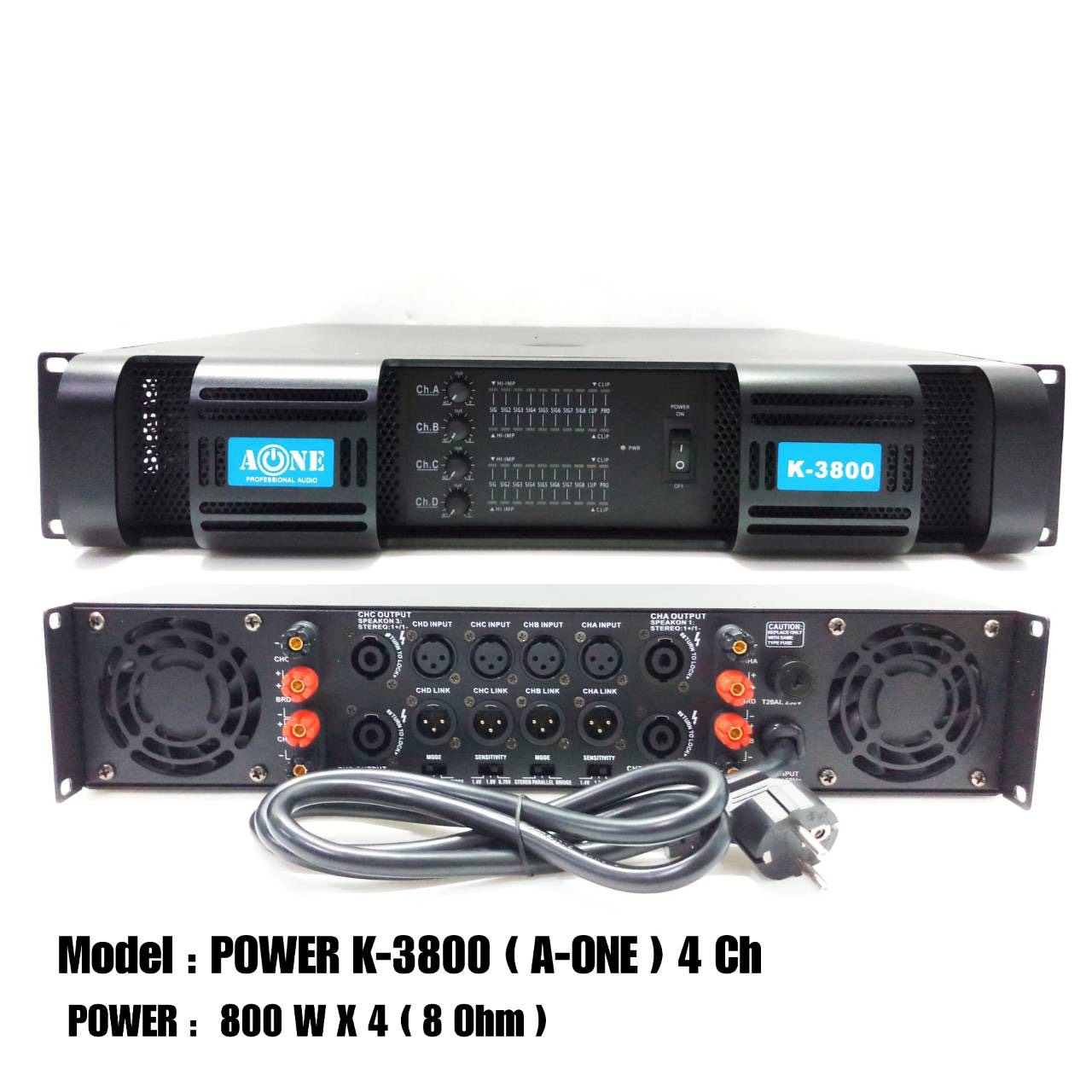 เพาเวอร์แอมป์4CH POWER 800W MRS x 4เครื่องขยายเสียง 2400W รุ่นA-ONE K-3800 ราคา 14,990 บาท*ส่งฟรี