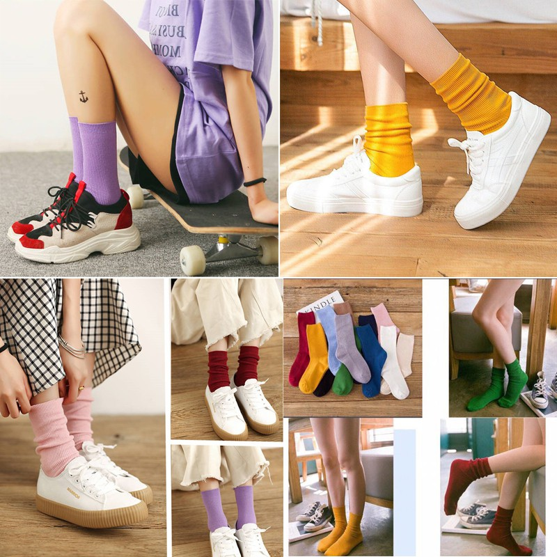 [I fashion Store] ถุงเท้าแฟชั่นผู้หญิง ถุงเท้ายาว ถุงเท้ากันหนาว ถุงเท้าสีสันน่ารัก LZD1567