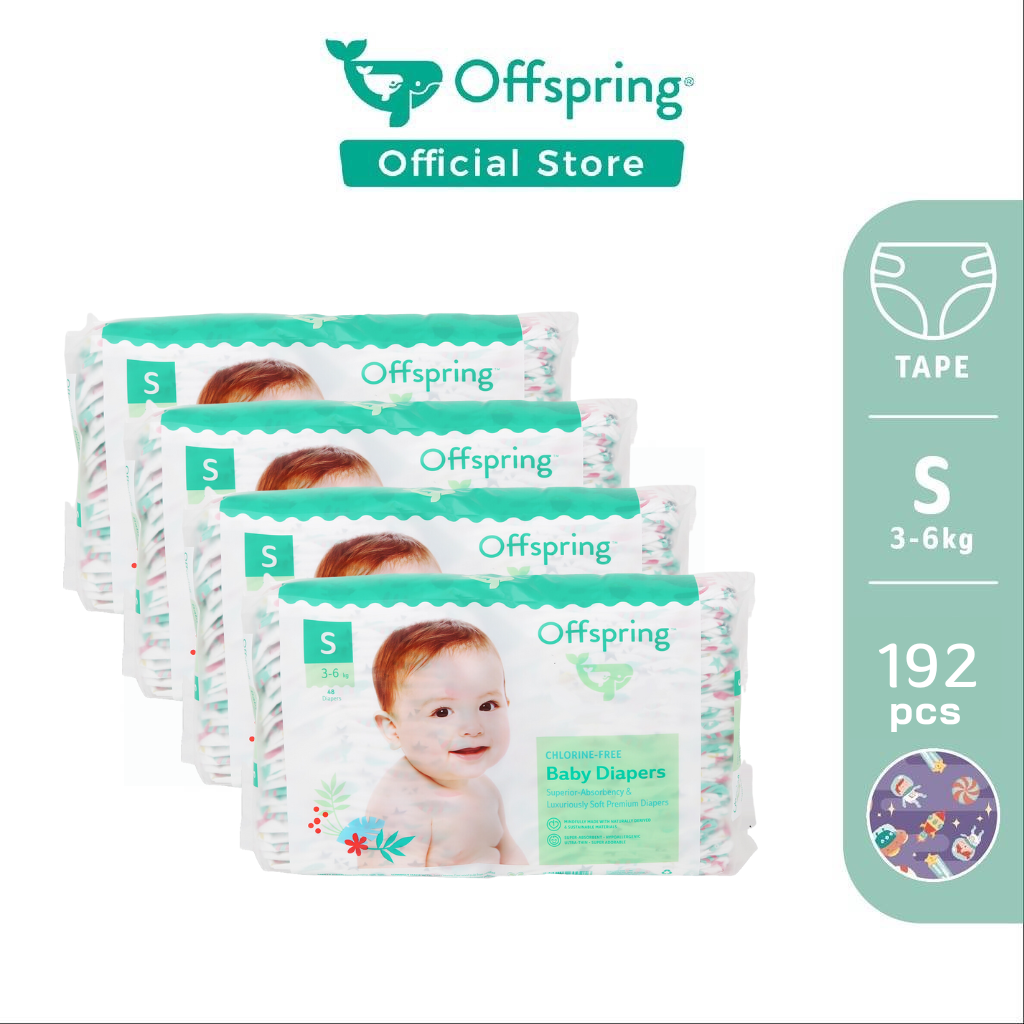 ผ้าอ้อม Offspring รุ่นเทป S ยกลัง 4 แพค 192 ชิ้น/3-6 kg ราคา 1,859 บาท*ส่งฟรี