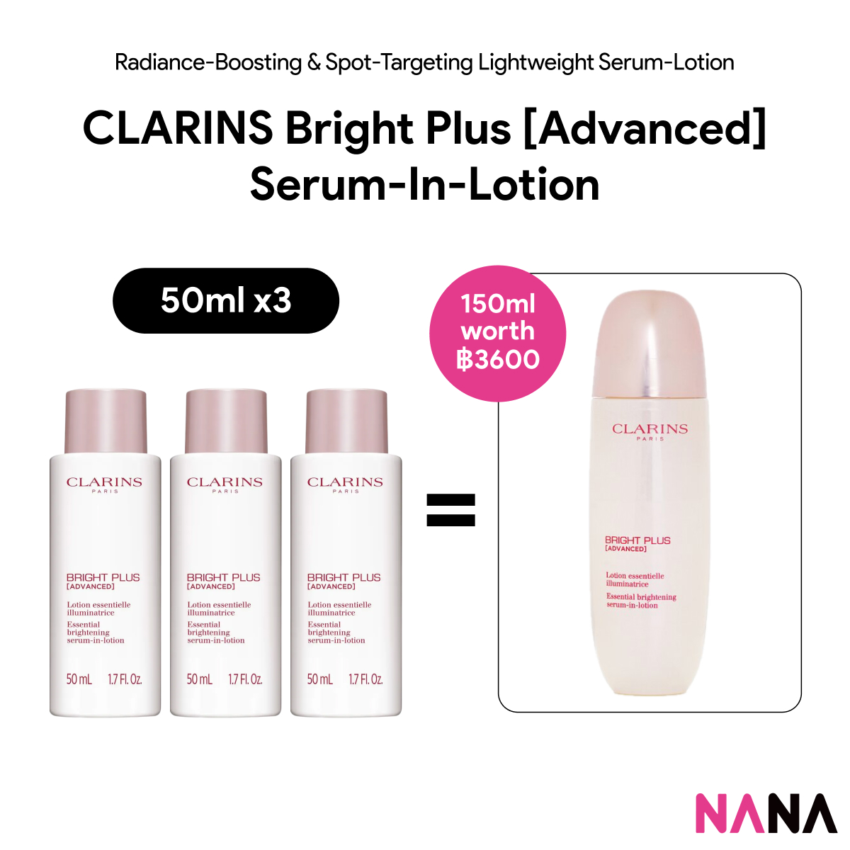 Clarins Bright Plus [Advanced] Serum-In-Lotion Sample Pack (50ml X 3/2/1) [Delivery Time: 5-10 Days] ราคา 610 บาท*ส่งฟรี