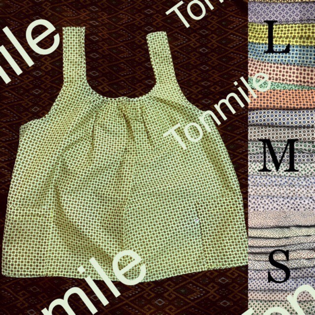Tonmile คอกระเช้าลาย ยิ่งซักยิ่งนุ่ม S M L XL กระเป๋ามีซิปจ้า อก 30 - 50