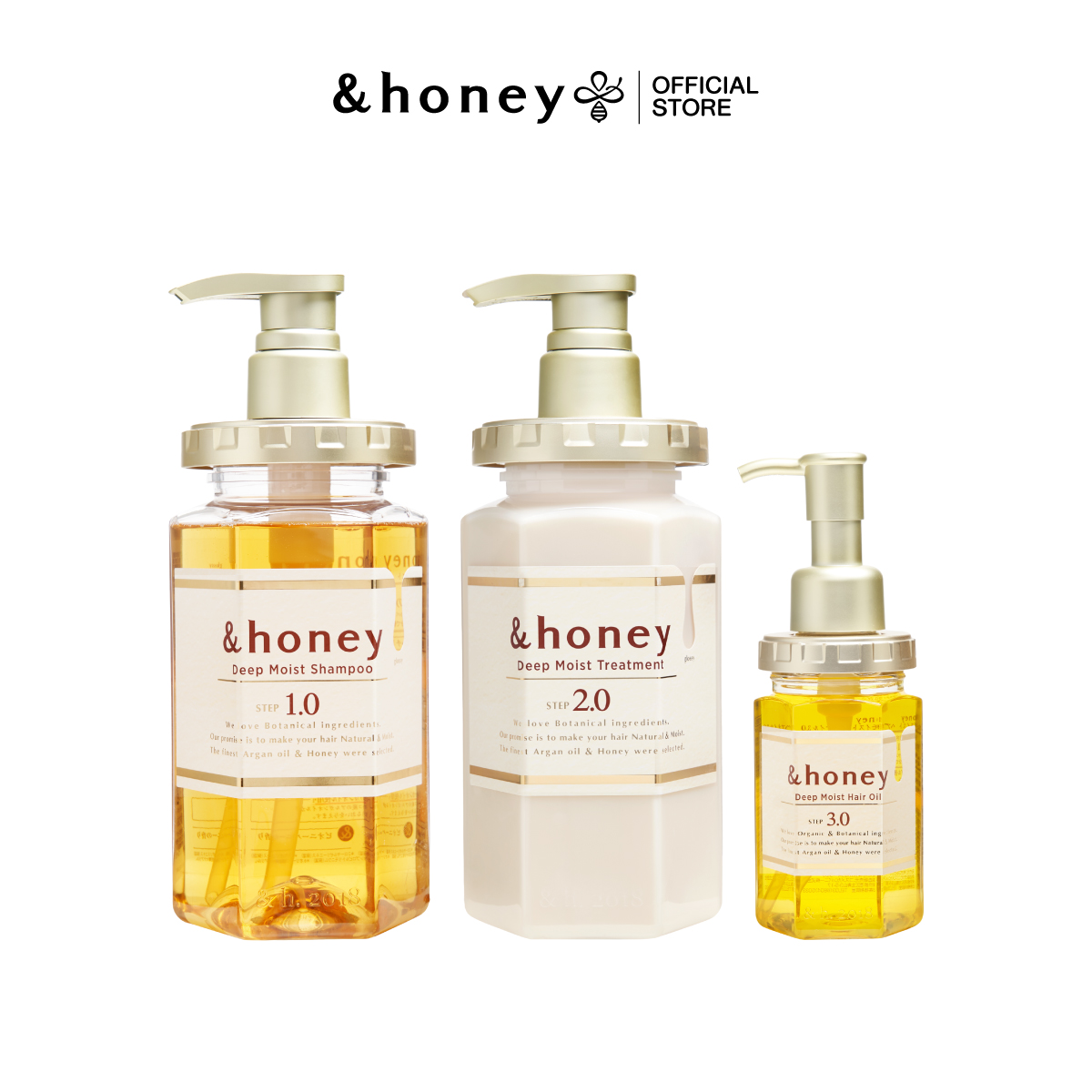 [Deep Moist 3 Steps] &Honey Deep Moist Shampoo 440ml + Treatment 445g + Hair Oil 100ml (Shampoo + Treatment + Hair Oil) ราคา 1,290 บาท*ส่งฟรี