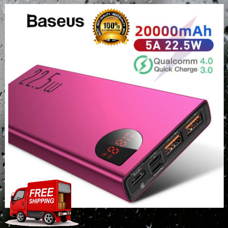 Baseus 20000 mAh powerbank 22.5W Dual USB 1 Type C PD Fast Charging + Quick Charge 4.0 3.0 Baseus พาวเวอร์แบงค์ Baseus powerbank Baseus Power Bank Baseus Power Charger แบตสำรอง สินค้าพร้อมส่ง