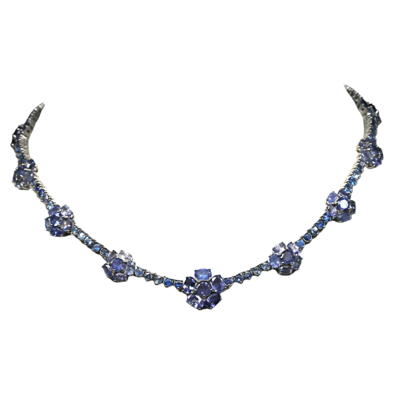 Tanzanite Necklace Genuine 925 Silver Necklace, Plated with White Gold, Natural Gemstones from Chanthaburi. Luxurious and Elegant Design. Suitable as a Gift