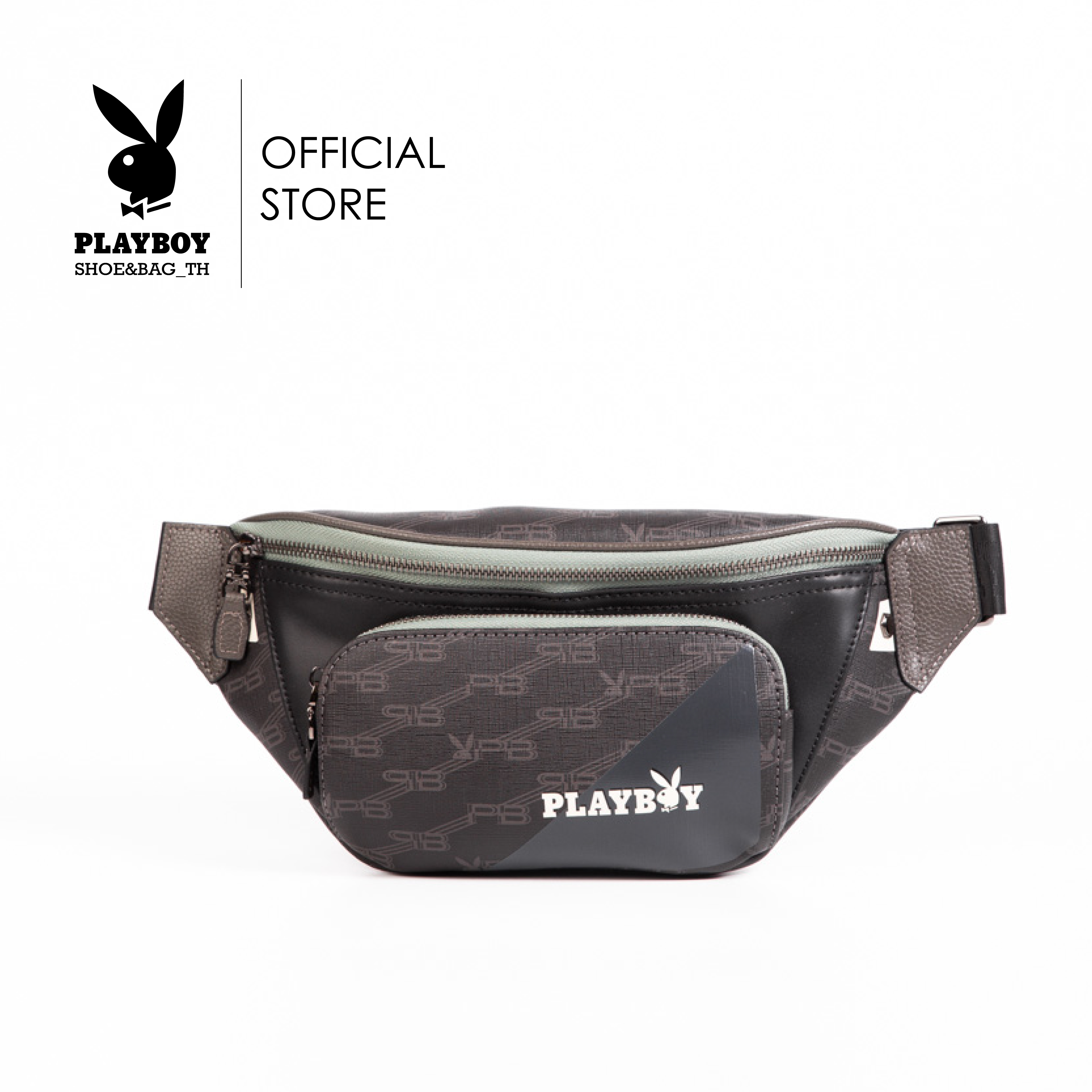 Playboy men's genuine patent leather waist bag ST-B234PBM258-BK waist belt design PB logo print black ราคา 2,392 บาท*ส่งฟรี