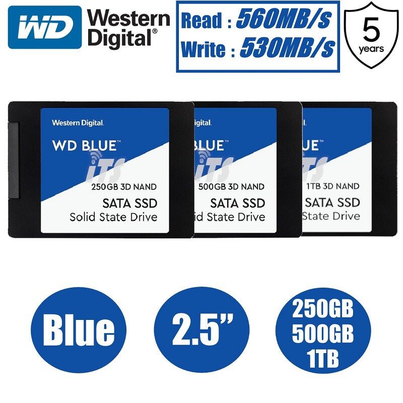 Western Digital 1TB WD BLUE SSD Hard Disk SSD 250 GB 500GB 1TB HD 3D NAND 2.5 "SATA III 6กิกะไบต์/วินาทีภายใน Solid State Drive สำหรับ PC Loptop 3 ปี พร้อมส่ง！ขายดี！！ ราคา 1,099 บาท*ส่งฟรี