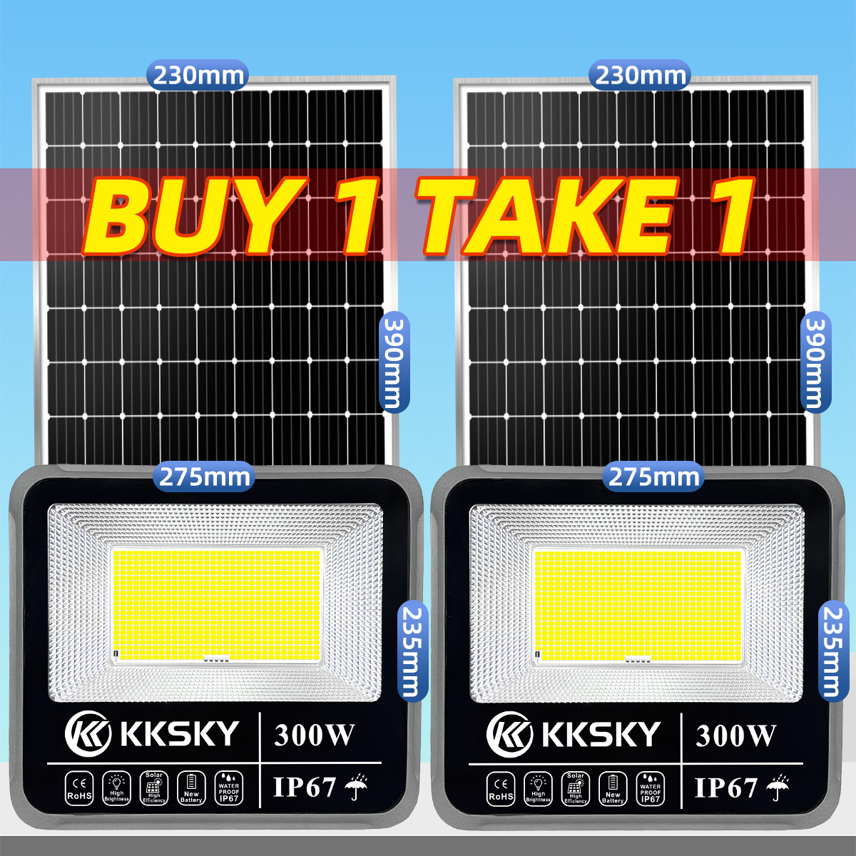 KKSKY ไฟโซล่าเซล 1000W ไฟโซล่าเซลล์ LED solar light สีขาว ไฟสปอตไลท์ ไฟ solar cell กันน้ำ IP68(New Metal Aluminum)