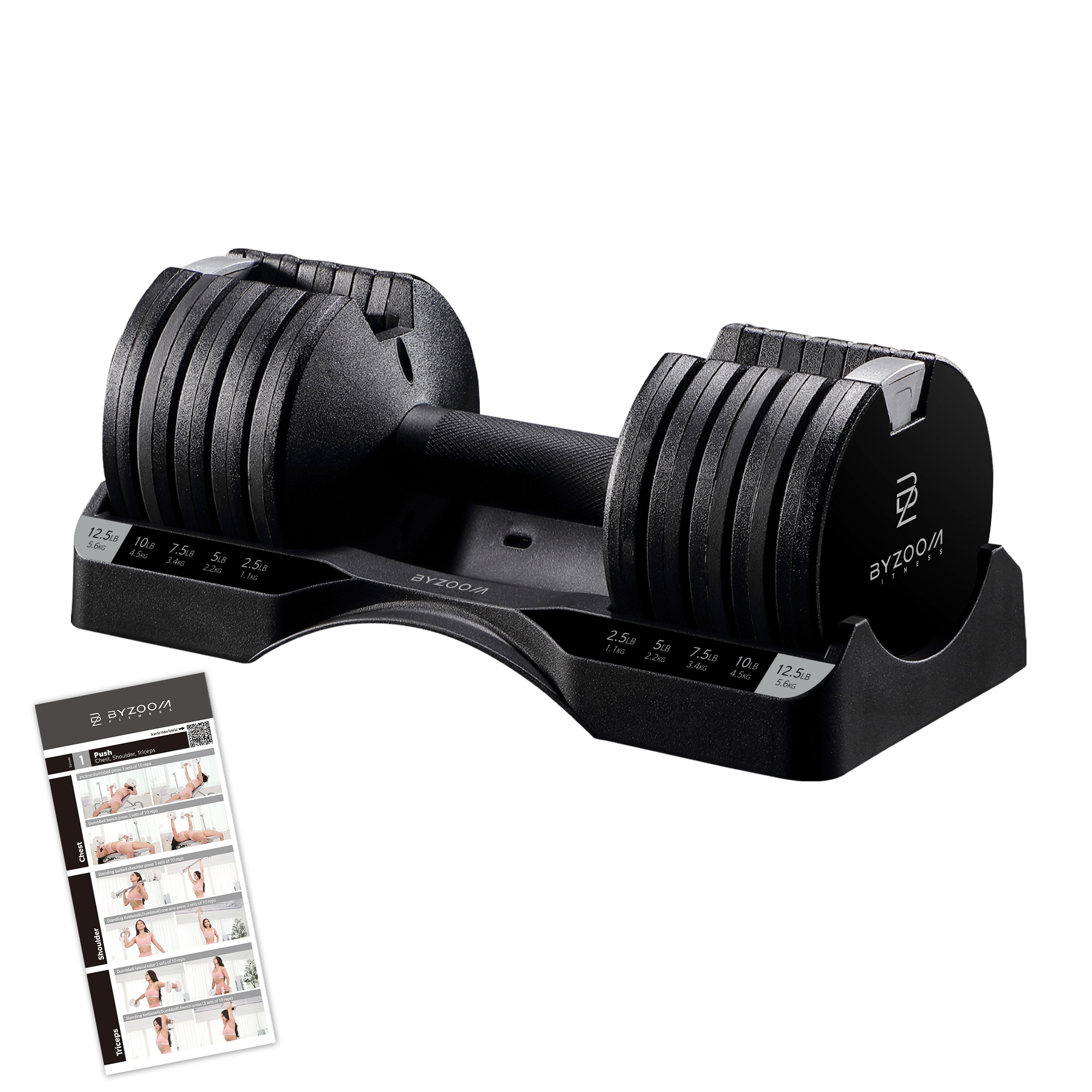BYZOOM FITNESS Pure Series 12.5LB Adjustable Dumbbell - Black-Single ราคา 2,490 บาท*ส่งฟรี