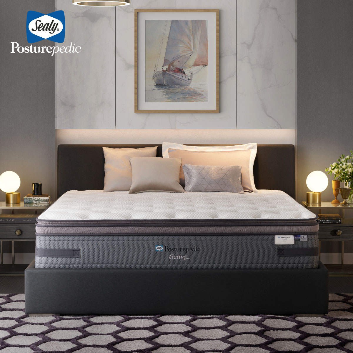 Sealy Mattress Vigor Size 6 F with a premium bedding set. ราคา 72,110 บาท*ส่งฟรี
