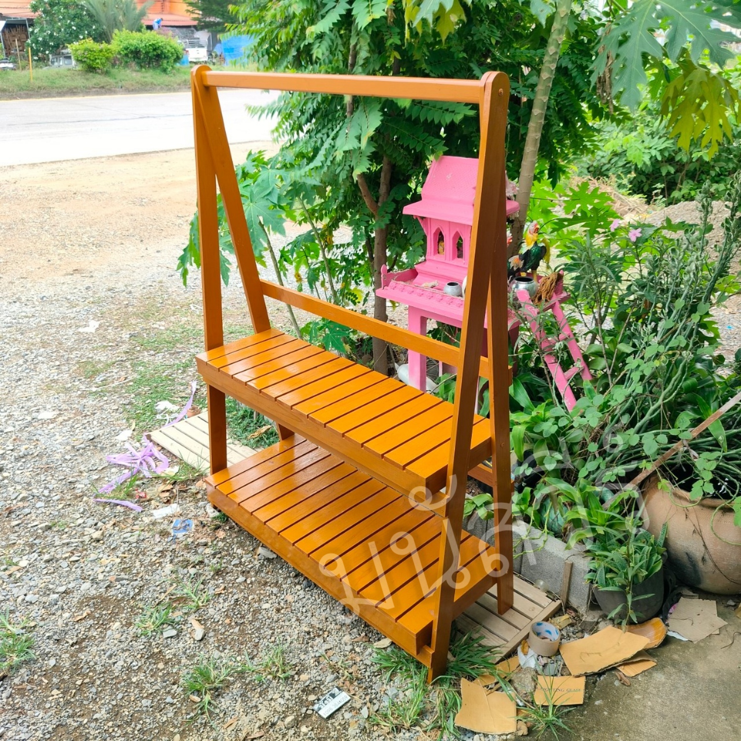 ราวตากผ้า ราวผ้าไม้สัก ที่ตากผ้า พับได้กว้าง115 ซม สูง150 ซม ชั้นที่1 ลึก40 ซม ชั้นที่2 ลึก30 ซม. สีย้อม แบบ 2 ชั้นวาง 🌼พร้อมส่ง🌼 มีรับประกันสินค้า Clothes rack. ราคา 1,190 บาท*ส่งฟรี