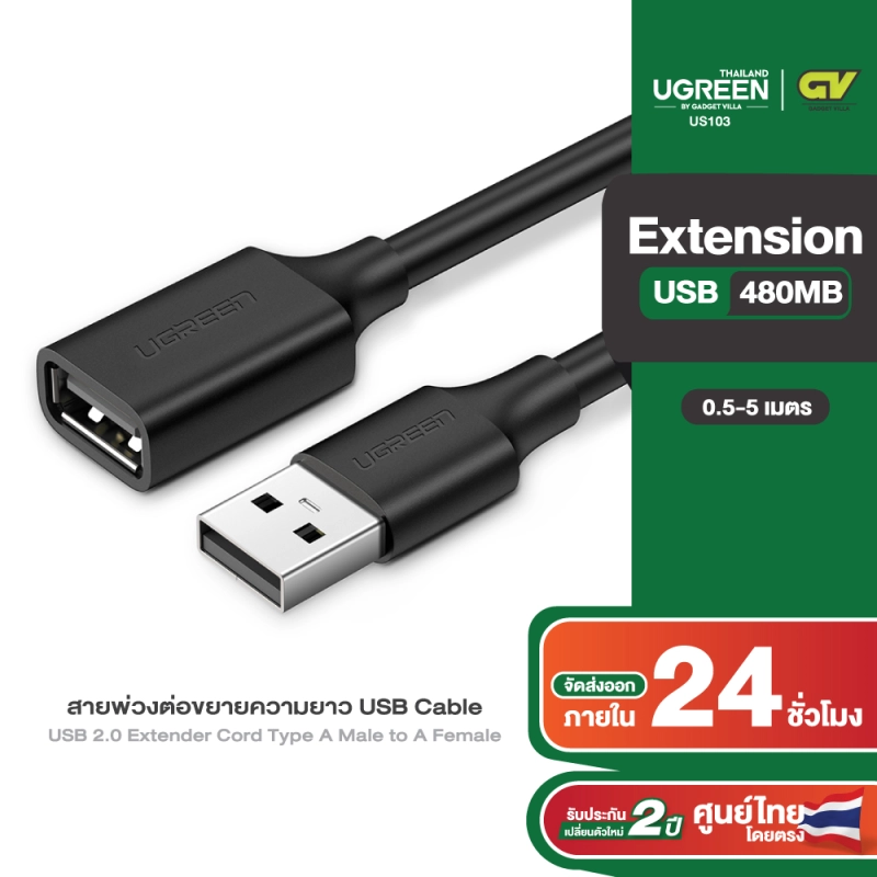 ภาพหน้าปกสินค้าUGREEN สายต่อ USB to USB สายยาว 0.5-5m USB 2.0 Extension ตัวผู้เป็นตัวเมีย รุ่น US103