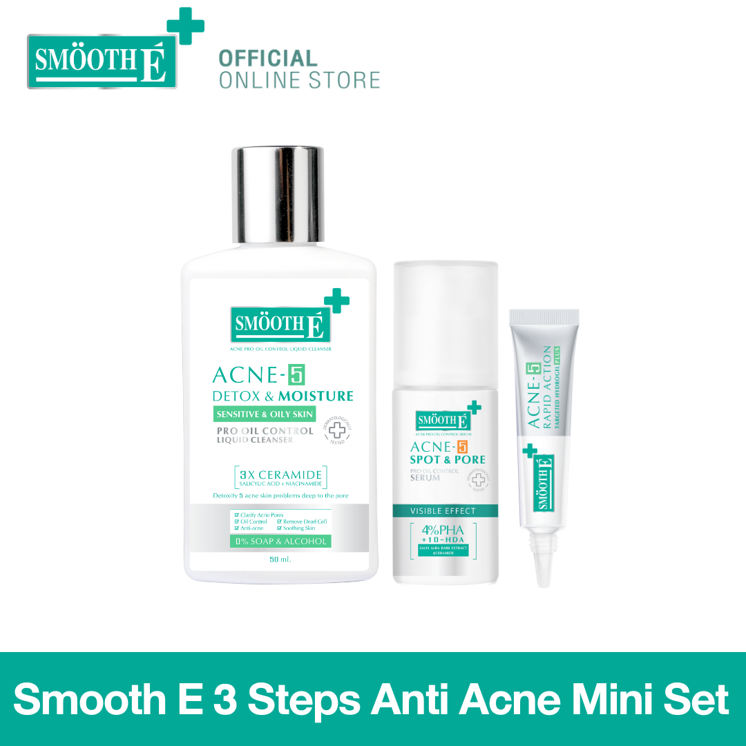 Smooth E 3 Steps Anti Acne Set ดูแลปัญหาสิว ครบจบ ใน 3 ขั้นตอน ราคา 1,195 บาท*ส่งฟรี