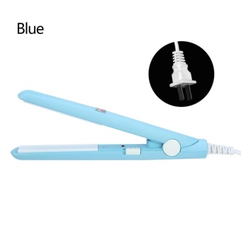 ราคา 2 in 1 Mini Hair Straightener Ceramic Tourmaline Plate Flat Iron Curler Sky Blue US Plug - intl