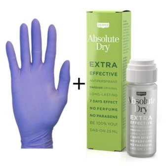 Absolute Dry ระงับเหงื่อมือเท้ารักแร้ 25 ml. พร้อมถุงมือไนไตร 1กล่อง Absolute Dry ระงับเหงื่อมือเท้ารักแร้ 25 ml. พร้อมถุงมือไนไตร 1กล่อง