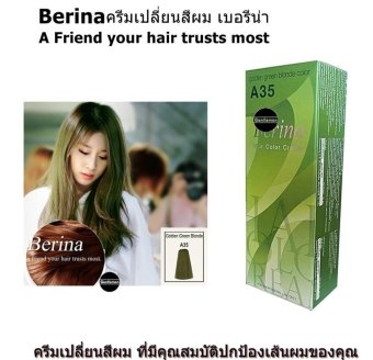 Berina Hair Color ครีมเปลี่ยนสีผม เบอรีน่า เปล่งประกาย ติดทนนานปิดผมขาว แล้วยังช่วยปกป้องการทำร้ายเส้นผม สี A35 Berina Hair Color ครีมเปลี่ยนสีผม เบอรีน่า เปล่งประกาย ติดทนนานปิดผมขาว แล้วยังช่วยปกป้องการทำร้ายเส้นผม สี A35