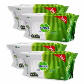 2560 Dettol Anti Bacteria Wet Wipe ผ้าเปียกเช็ดทำความสะอาดผิว แอนตี้แบคทีเรีย 50 แผ่น ( 4 แพ็ค ) (Green)