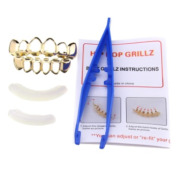 Gold Silver Plated Custom Fit Hip Hop Teeth Grillz Top Bottom Grills Teeth Mouth Gold - intl Gold Silver Plated Custom Fit Hip Hop Teeth Grillz Top Bottom Grills Teeth Mouth Gold - intl