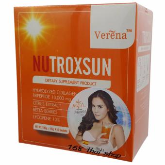 Verena Nutroxsun เวอรีน่า นูทรอกซ์ซัน คอลลาเจนหน้าป้องกันแสงแดด หน้าอ่อนเยาว์ บรรจุ 10 ซอง (1 กล่อง) Verena Nutroxsun เวอรีน่า นูทรอกซ์ซัน คอลลาเจนหน้าป้องกันแสงแดด หน้าอ่อนเยาว์ บรรจุ 10 ซอง (1 กล่อง)