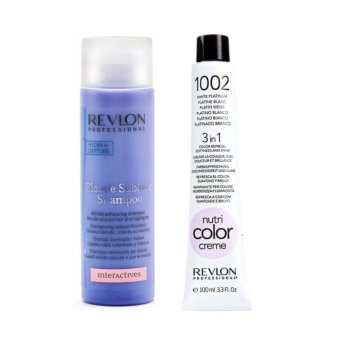 Revlon Blonde sublime shampoo 250ml + Revlon nutri color creme 1002 ขนาด 100ml แชมพูและแว็กซ์เคลือบสีเทาโดยเฉพาะ หรือสีหม่น คงสีให้สวยสดใสเสมอ Revlon Blonde sublime shampoo 250ml + Revlon nutri color creme 1002 ขนาด 100ml แชมพูและแว็กซ์เคลือบสีเทาโดยเฉพาะ หรือสีหม่น คงสีให้สวยสดใสเสมอ