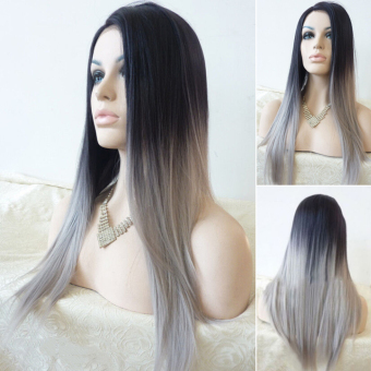 Bluelans หญิงผมยาวตรงวิกผมเซ็กซี่ของทนความร้อนสีดำออมเบอร์สีเทาวิก Bluelans หญิงผมยาวตรงวิกผมเซ็กซี่ของทนความร้อนสีดำออมเบอร์สีเทาวิก