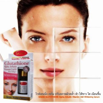 SASAKI GLUTATHIONE Alpha Arbutin Vitamin C&B Whitening Serum ซาซากิ ไวท์เทนนิ่ง เซรั่ม เซรั่มปรับสภาพผิวคล้ำ ดำ ให้ขาว ใส เนียนขึ้น ลดรอยหมองคล้ำ จุดด่างคำ รอยแดง สิว ฝ้า กระ ปรับผิวหน้าสว่างใส 1 ขวด บรรจุ 15ml SASAKI GLUTATHIONE Alpha Arbutin Vitamin C&B Whitening Serum ซาซากิ ไวท์เทนนิ่ง เซรั่ม เซรั่มปรับสภาพผิวคล้ำ ดำ ให้ขาว ใส เนียนขึ้น ลดรอยหมองคล้ำ จุดด่างคำ รอยแดง สิว ฝ้า กระ ปรับผิวหน้าสว่างใส 1 ขวด บรรจุ 15ml