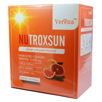 Verena Nutroxsun เวอรีน่า นูทรอกซ์ซัน คอลลาเจน ลดฝ้า ป้องกันแสงแดด หน้าอ่อนเยาว์ บรรจุ 10 ซอง (1 กล่อง) Verena Nutroxsun เวอรีน่า นูทรอกซ์ซัน คอลลาเจน ลดฝ้า ป้องกันแสงแดด หน้าอ่อนเยาว์ บรรจุ 10 ซอง (1 กล่อง)