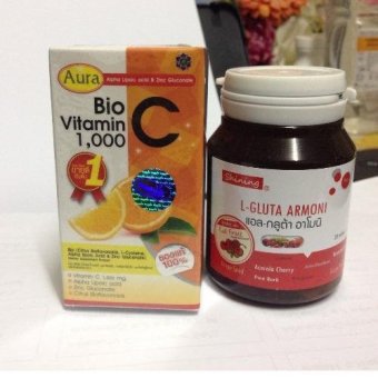 Shining L-Gluta Armoni แอล-กลูต้า อาโมนิ 30 เม็ด + Aura Bio Vitamin C 1,000 mg วิตามินซี 30 เม็ด (อย่างละ 1 ขวด) Shining L-Gluta Armoni แอล-กลูต้า อาโมนิ 30 เม็ด + Aura Bio Vitamin C 1,000 mg วิตามินซี 30 เม็ด (อย่างละ 1 ขวด)
