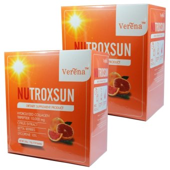Verena Nutroxsun เวอรีน่า นูทรอกซ์ซัน คอลลาเจน ลดฝ้า ป้องกันแสงแดด หน้าอ่อนเยาว์ บรรจุ 10 ซอง (2 กล่อง) Verena Nutroxsun เวอรีน่า นูทรอกซ์ซัน คอลลาเจน ลดฝ้า ป้องกันแสงแดด หน้าอ่อนเยาว์ บรรจุ 10 ซอง (2 กล่อง)