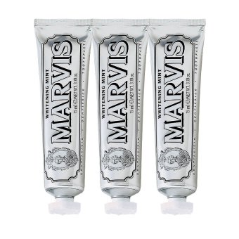 Marvis Toothpaste สูตร Whitening Mint ยาสีฟันมาวิส รอยยิ้มสดใส กลิ่นมิ้นท์ให้ลมหายใจหอมสดชื่นยาวนาน 75ml. (3 หลอด) Marvis Toothpaste สูตร Whitening Mint ยาสีฟันมาวิส รอยยิ้มสดใส กลิ่นมิ้นท์ให้ลมหายใจหอมสดชื่นยาวนาน 75ml. (3 หลอด)