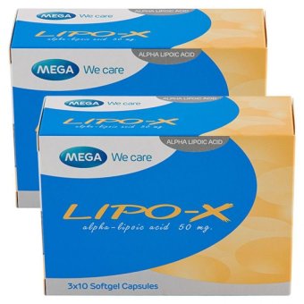 MEGA We Care Lipo-X Alpha-Lipoic Acid 50mg ต้านอนุมูลอิสระ ควบคุมระดับน้ำตาลในเลือด (30 ซอง) x 2 กล่อง MEGA We Care Lipo-X Alpha-Lipoic Acid 50mg ต้านอนุมูลอิสระ ควบคุมระดับน้ำตาลในเลือด (30 ซอง) x 2 กล่อง