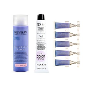 Revlon blonde sublime shampoo + 1002 + booster treatment ชุดบำรุงและถนอมสีบลอนด์หม่น สีบลอนด์เทาจัดเซตสามชิ้นสุดคุ้ม Revlon blonde sublime shampoo + 1002 + booster treatment ชุดบำรุงและถนอมสีบลอนด์หม่น สีบลอนด์เทาจัดเซตสามชิ้นสุดคุ้ม