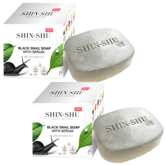 SHIN-SHU BLACK SNAIL SOAP WITH SERUM สบู่เมือกหอยทากดำผสมซีรั่ม นำเข้าจากเกาหลี ขนาด 75g. (2 กล่อง) SHIN-SHU BLACK SNAIL SOAP WITH SERUM สบู่เมือกหอยทากดำผสมซีรั่ม นำเข้าจากเกาหลี ขนาด 75g. (2 กล่อง)