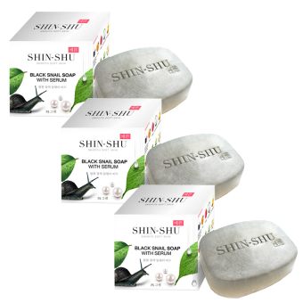 SHIN-SHU BLACK SNAIL SOAP WITH SERUM สบู่เมือกหอยทากดำผสมซีรั่ม นำเข้าจากเกาหลี ขนาด 75g. (3 กล่อง) SHIN-SHU BLACK SNAIL SOAP WITH SERUM สบู่เมือกหอยทากดำผสมซีรั่ม นำเข้าจากเกาหลี ขนาด 75g. (3 กล่อง)